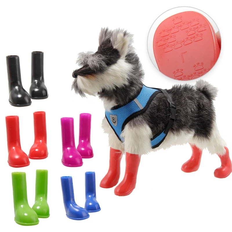 

Pet Dog Rain Shoes 4Pcs/set Portable Anti Slip Waterproof Dog Cat Rubber Short Rain Booties Autumn Winter Warm Foot Protectors
