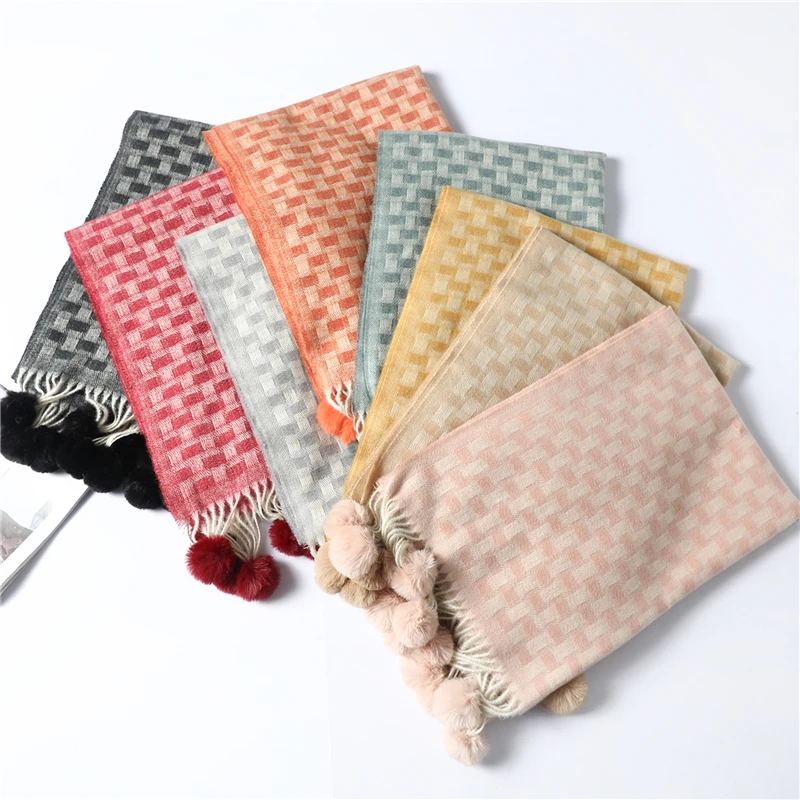 Женский кашемировый зимний шарф шали женские толстые теплые зеленые вязаные