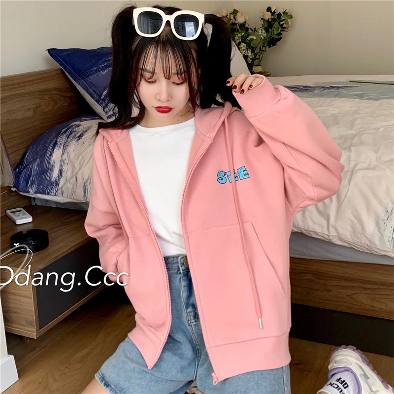 

Vintage Hooded Sweater for Women 2020 New Loose Korean Style Ins Thin Early Autumn Coat Zipper Coat