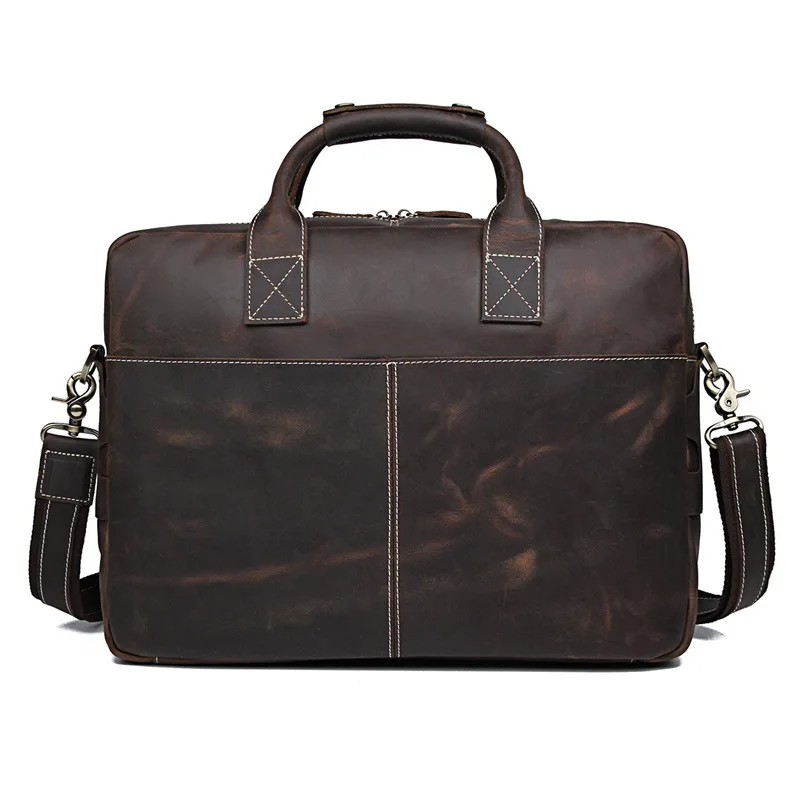 Brand Men Business Briefcase Bag for Men Crazy Horse Leather Shoulder Messenger Bag Quality Office Tote Handbag for 15.6