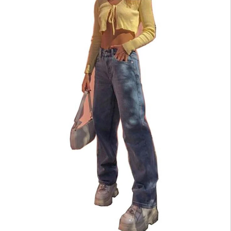 

Women's Fashion Blue Loose Straight-leg Jeans, High-waisted Wide-leg Slim Jeans, Loose Trousers, Casual Fashion Style