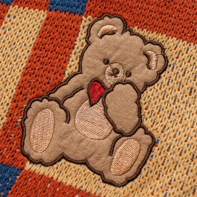 Классический Клетчатый свитер с круглым вырезом Осенний японский вязаный