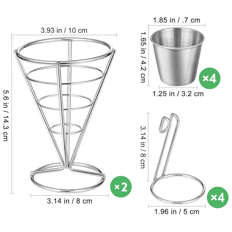 

2Pcs French Fries Stands Fish and Chips Basket Holders Snack Appetizer Serving Rack Food Display Wire Stands for Kitchen