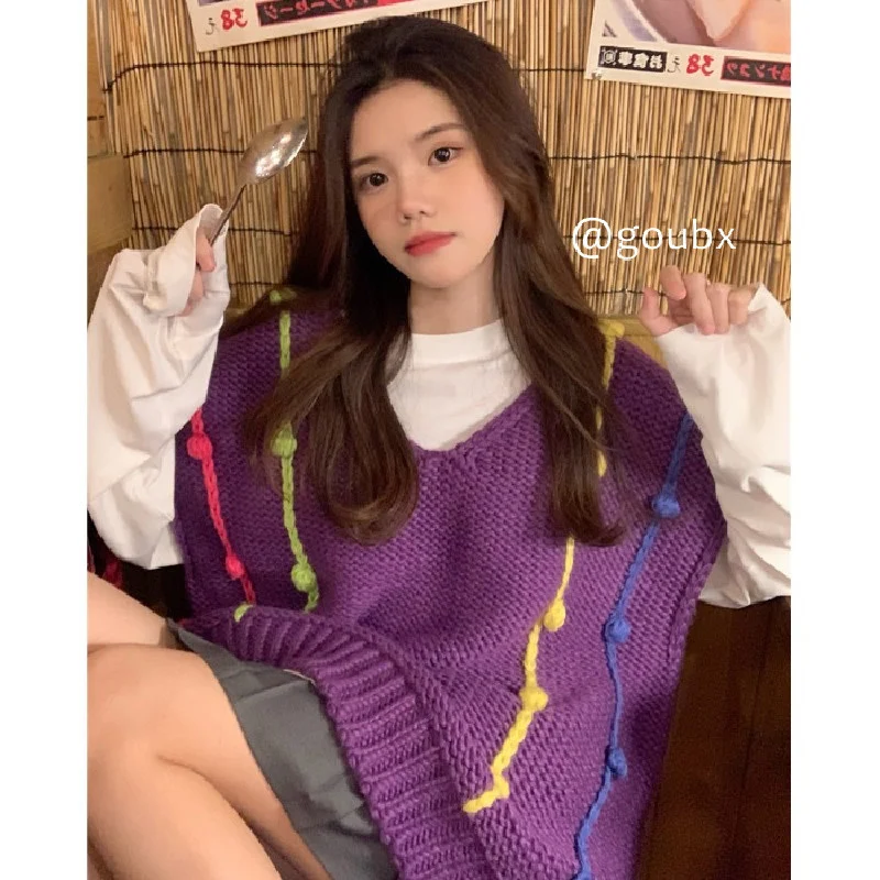 Новинка 2021 жилет с V-образным вырезом Женский свитер меховым помпоном