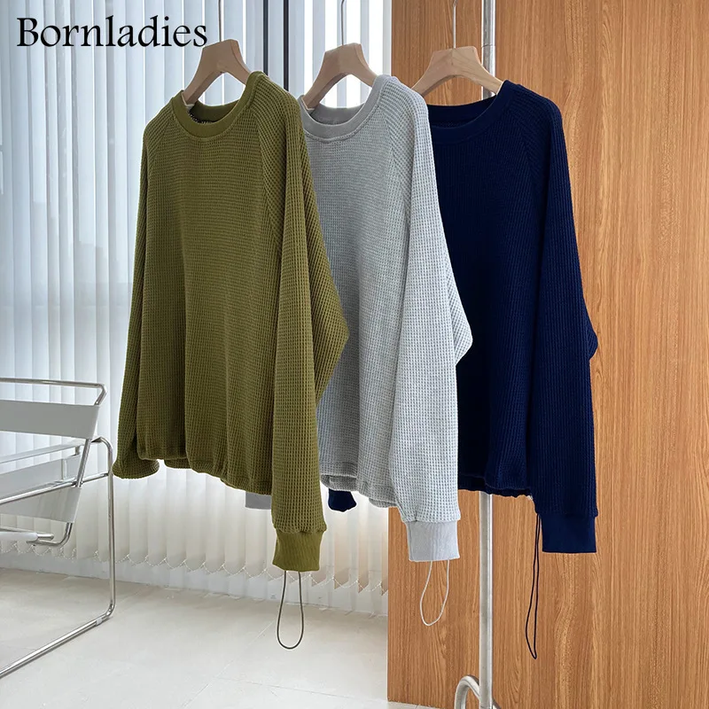 Bornladies 2022 осенний женский хлопковый костюм с вафельным принтом комплект оверсайз