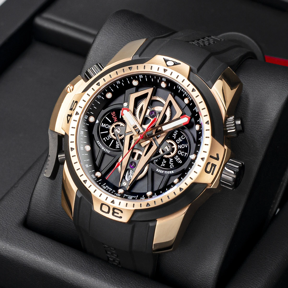 

Reef Tiger/RT Fashion Automatic Mechanical Luxury Brand Rose Gold Watch Men Sapphire Waterproof Men's Clock Male Watch RGA3591