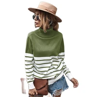 new design womens autumn and winter new high neck striped sweater blouse loose style women tops drop shipping