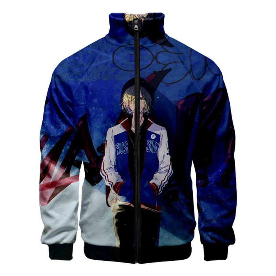 

Мужская куртка с воротником-стойкой, осенняя куртка на молнии, мужские спортивные костюмы, уличная одежда, свитшоты в стиле хип-хоп, аниме YURI...