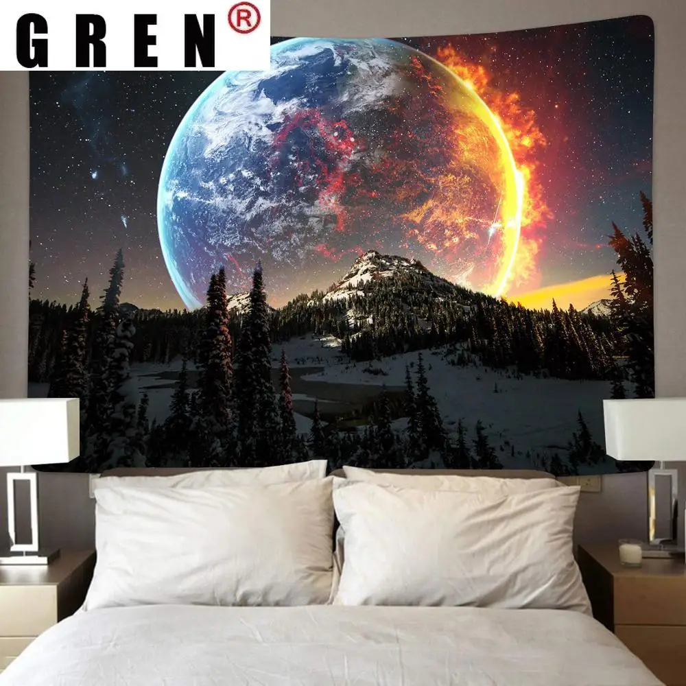 

Настенный Гобелен GREN с изображением звездного неба, хиппи, дракона, леса, психоделического фермерского загородного дома, тенты, гобелены, пл...
