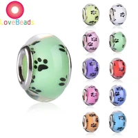 10pcs large hole acrylic european spacer beads mixed color dog paw printed rondelle slider charm beads for snake chain jewelry