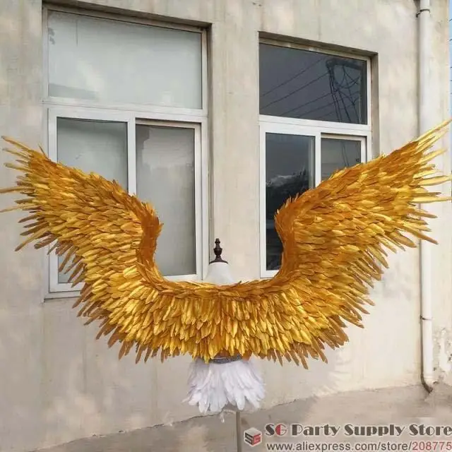 

NEW!Costumed Beautiful Gold Angel Feather Wings For Wedding Photography Display Party Wedding Decorations EMS Free Shipping