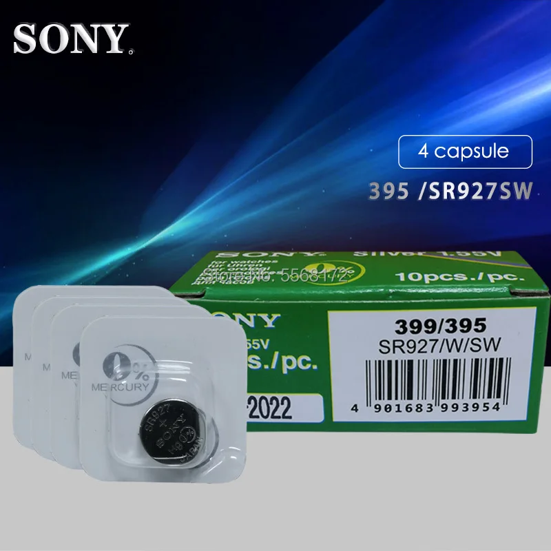 

4 шт. Sony новая Однослойная Упаковка Сделано в Японии 395 SR927SW LR57 LR927 AG7 батарейка для часов