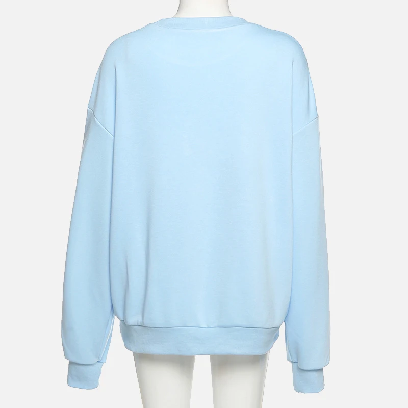 

Blue Letter Printed Women's Sweatshirt Long Sleeve O-Neck Female Pullover 2021 Spring Solid Streetwear Casual Lady Sweatshirts