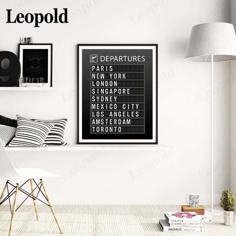 Простой холщовый плакат с черно-белым принтом для аэропорта посадки посылки