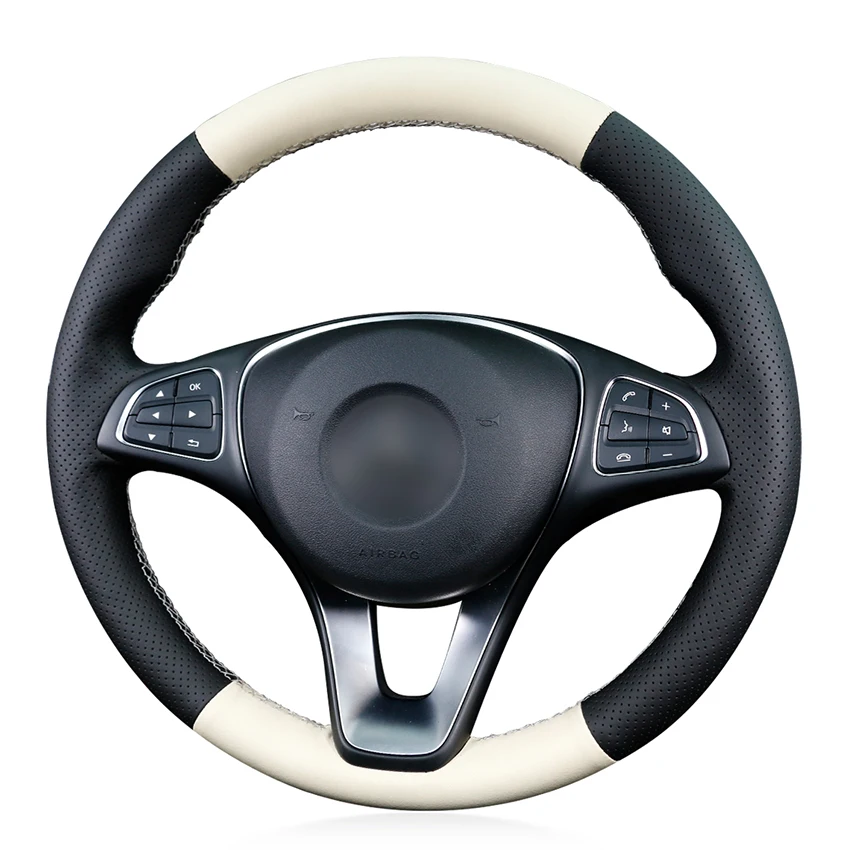 

Black Suede Beige Leather Car Steering Wheel Cover for Mercedes Benz C180 C200 C260 C300 B200 E200 E300 CLS260 CLS3
