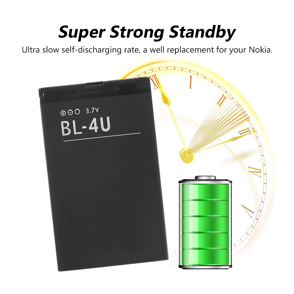 

Replacement Li-ion Lithium Original ORIGINAL BATTERY BL 4U BL-4U FOR NOKIA 301 500 530 5730 5330 5530 8800A 8800E Free Shipping