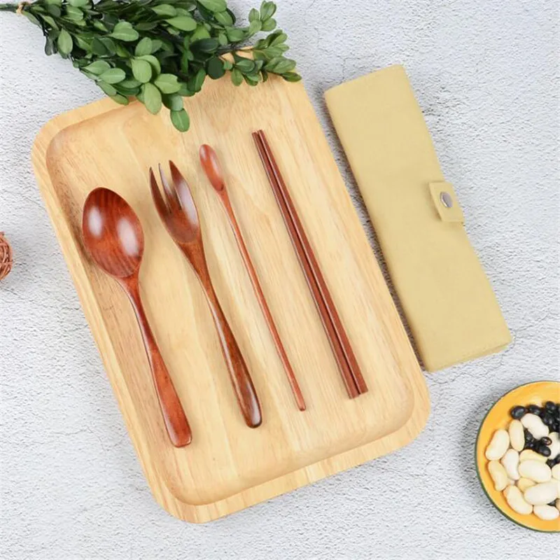 Набор посуды бамбуковые столовые приборы набор деревянной соломы с дорожным