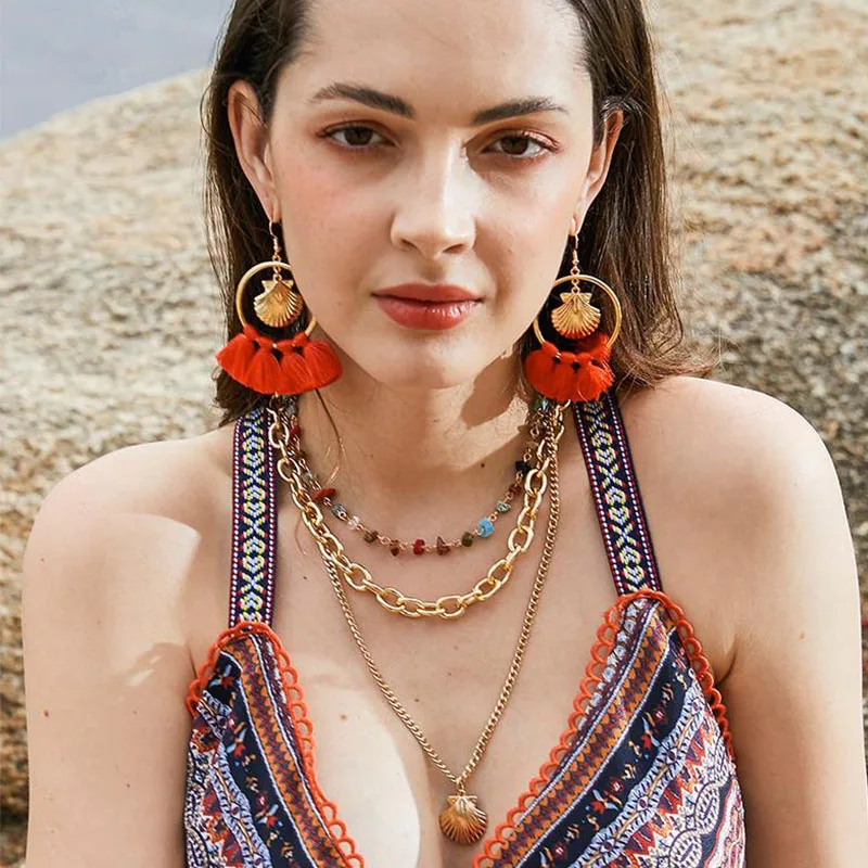 Модные женские серьги + ожерелье набор из хлопчатобумажной нити кисточки в виде