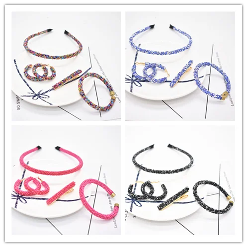 Набор из 4 больших женских сережек модная блестящая повязка для волос золотые