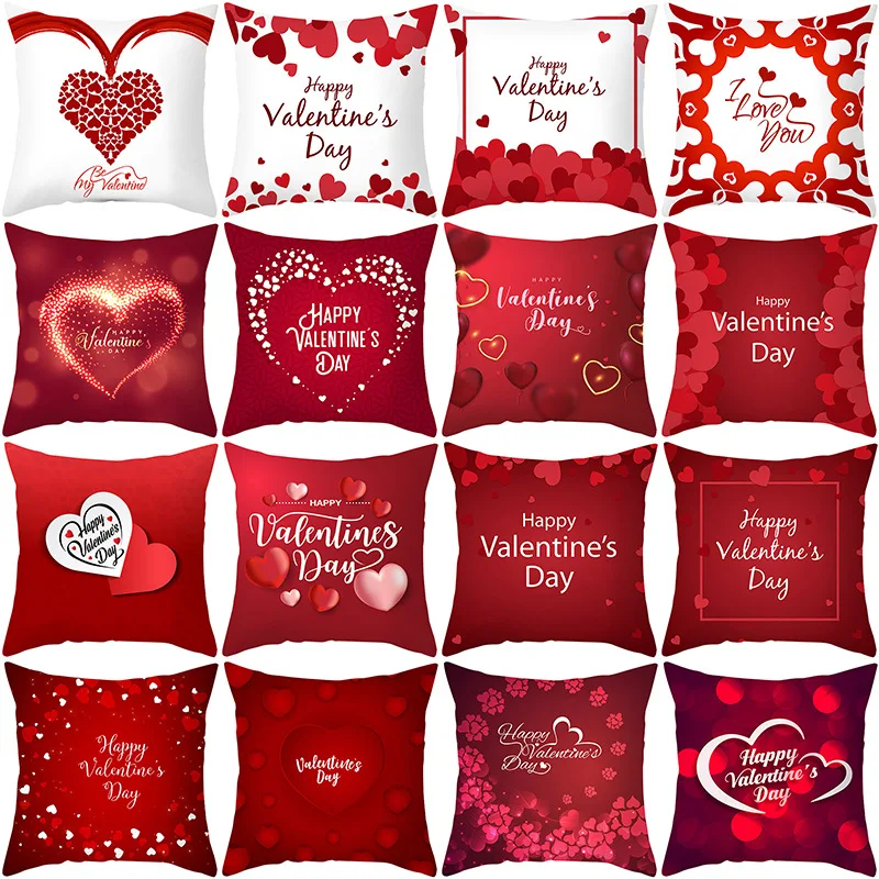 

2021 Valentine's Day Pillowcase Red Letter Love Peach Skin Cushion Cover Wholesale Car Sofa Cushion Pillowcase