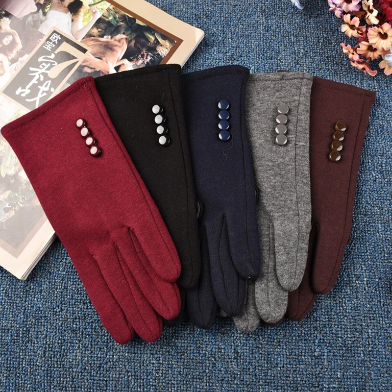 

MYALICE Women Autumn Winter Hand Warm Guantes Touch Screen Driving Windproof Velvet Inside Gloves Elastic Buttons Thin Gloves