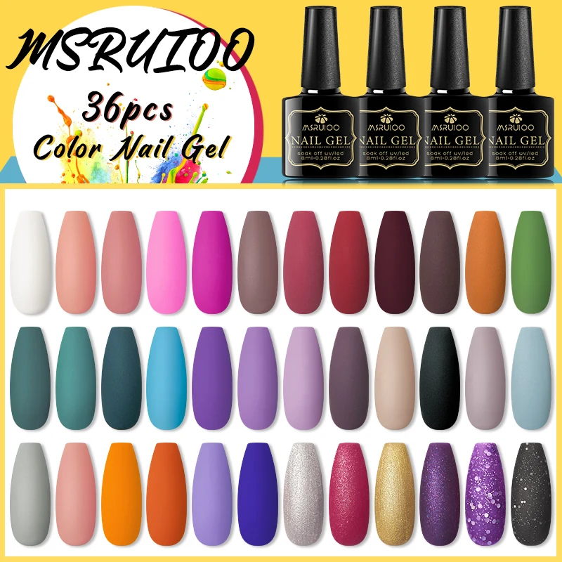 

MSRUIOO 8ml Gel Nail Polish Glitter For Manicure Set Nail Art Semi Platium UV LED Lamp Nail varnishes Base Top Coat Gel Lacquer