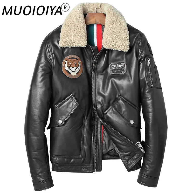 

MUOIOYIA Genuine Leather Jacket Men Autumn Winter Sheepskin Fashion Jacket Casual Duck Down Coat Veste Cuir Homme 81C7166 YY296