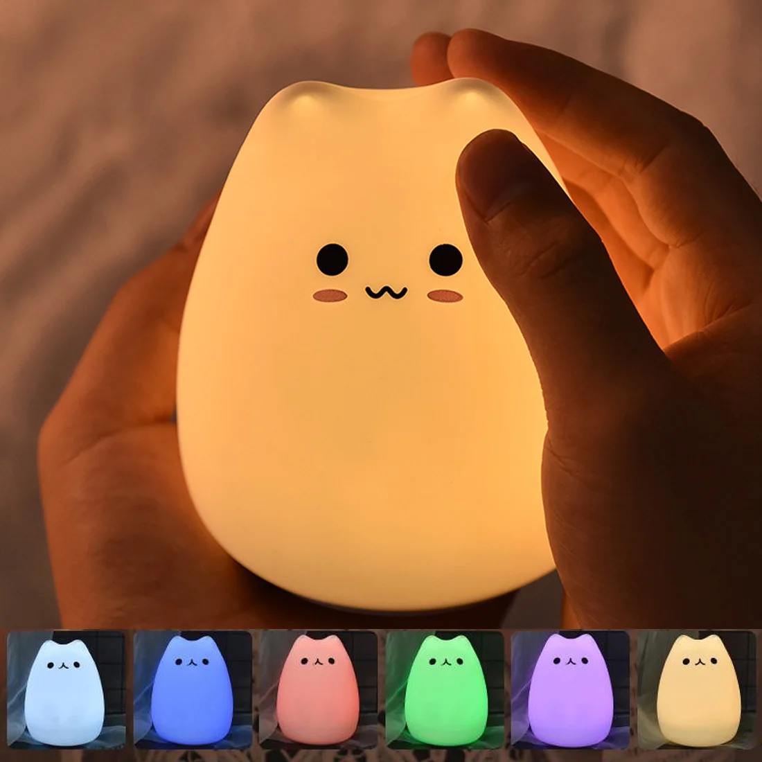 

Touch Sensor LED Night Colorful Lamp Cat Silicone Animal Light Child Holiday Gift Sleeping Creative Bedroom Desktop Decor Lamp