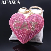 fashion love heart cat crystal keychain womenmen big pet bag accessories jewelry llaveros para mujer llavero mujer kxhk24s01