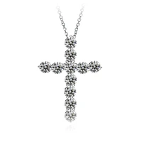 simple 925 sterling silver geometric cut sparkling diamond cross pendant necklace for women luxury wedding engagement jewelry