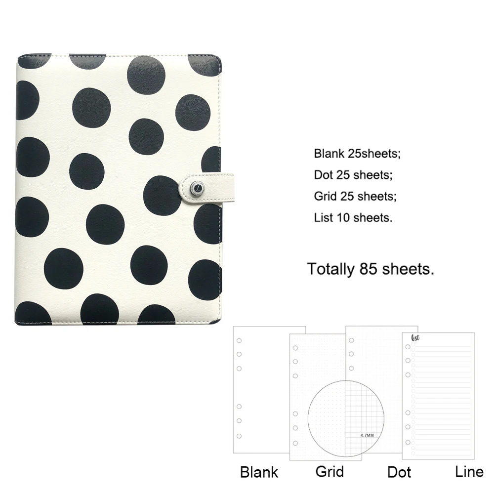 dot notebook Lovedoki, черный, белый, в горошек, личный дневник, А5, спиральный блокнот, планировщик, органайзер, бизнес, для школы и офиса, канцелярские принадлежности - Цвет: dot notebook