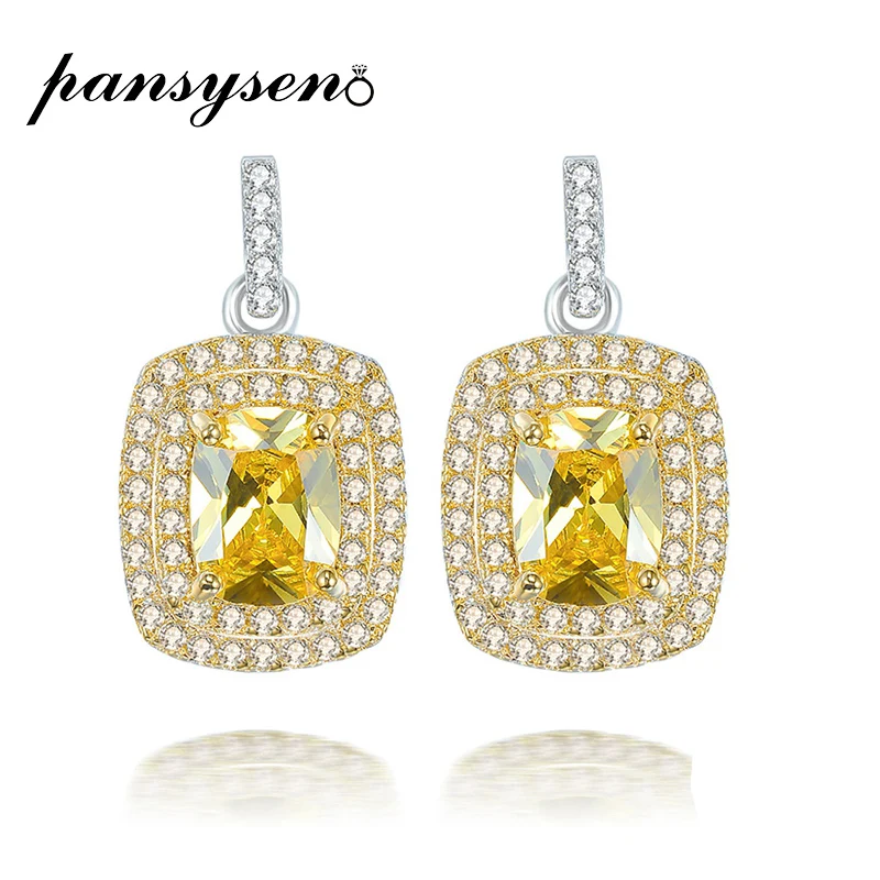 

PANSYSEN luxury solid 925 sterling silver citrine diamond gemstone drop earrings women's fine jewelry wedding gift drop shipping