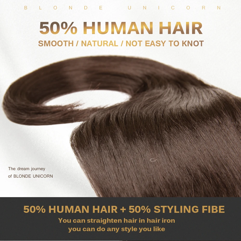 BLONDE UNICORN 12 Inch 50% Human Hair Synthetic Natural Wave Ombre Highlights Wig Cosplay for Women Free Shippping | Шиньоны и парики