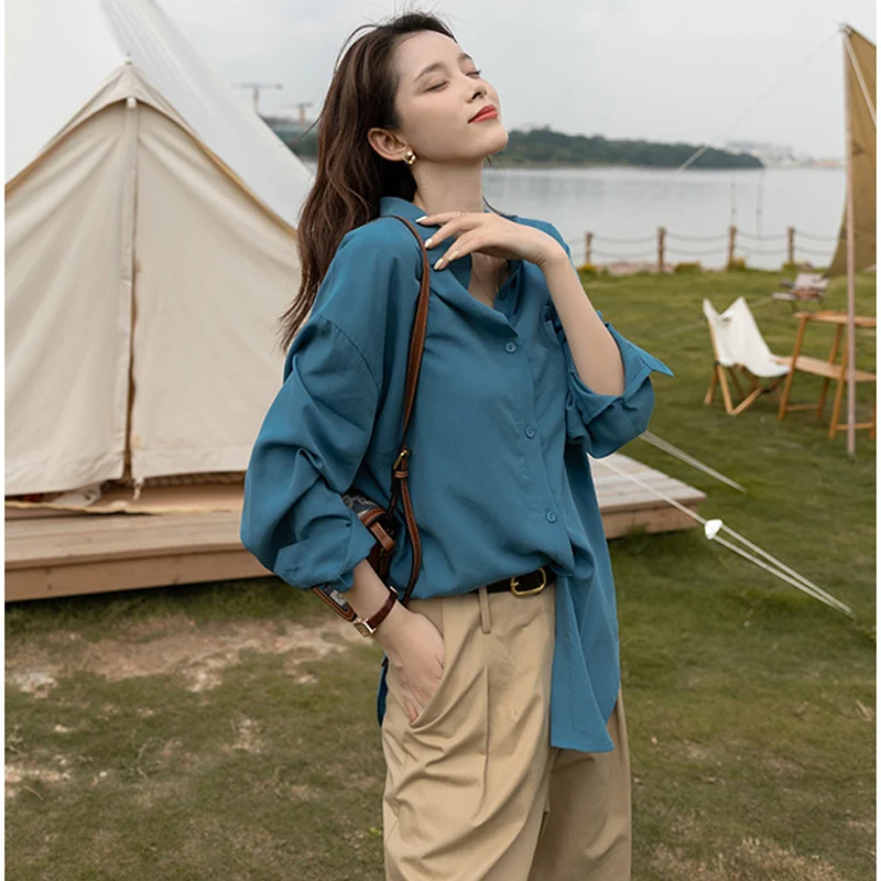 

MISHOW 2021 Shirts For Women Long Sleeve Autumn Casual Office Lady Tops Turn Down Collar Loose Female Clothing MXA33C0072