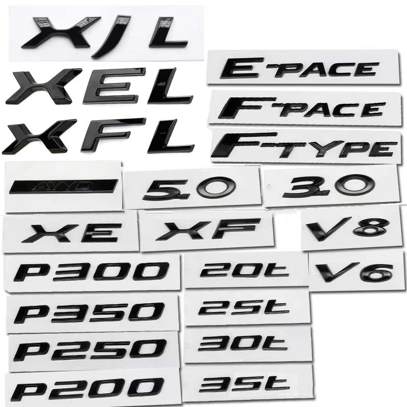 

For Jaguar XE XF XJL XEL XFL E-PACE F-PACE F-TYPE Car Sticker 3.0 5.0 V6 V8 20t 25t 30t 35t P200 P250 Letter Rear Emblem Badge