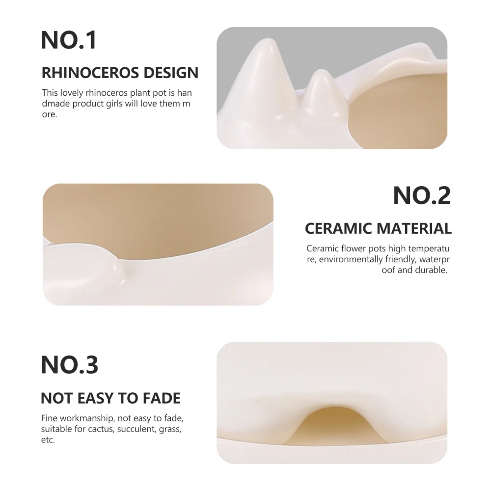 

Ceramic Flower Pot With Tray Succulent Planter Pots Rhinoceros Shape Container