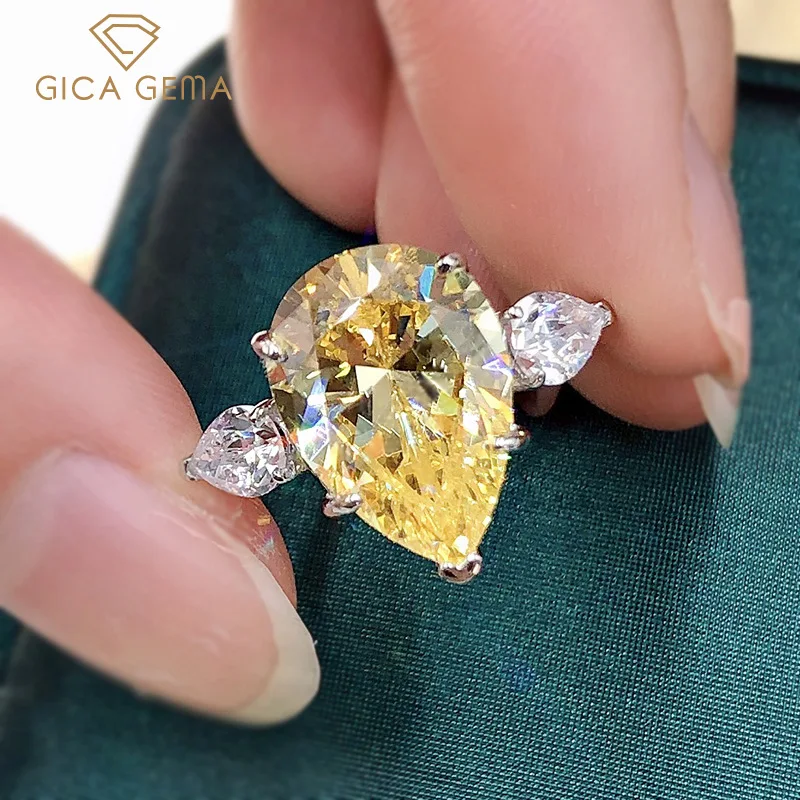 

GICA 100% 925 Sterling Silver Sparkling 10*14mm Pear Multicolor High Carbon Diamond Wedding Rings For Women Fine Jewery Gifts