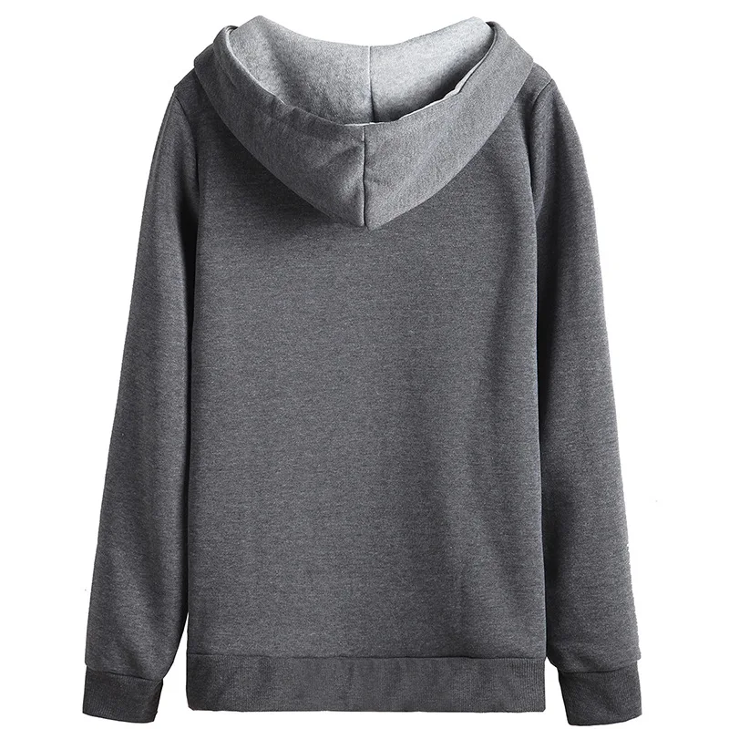 

Women Fashion Printing Western Style Gray Long Sleeve Sweatshirts Warm Loose Casual Pullovers With Cap Grey Color