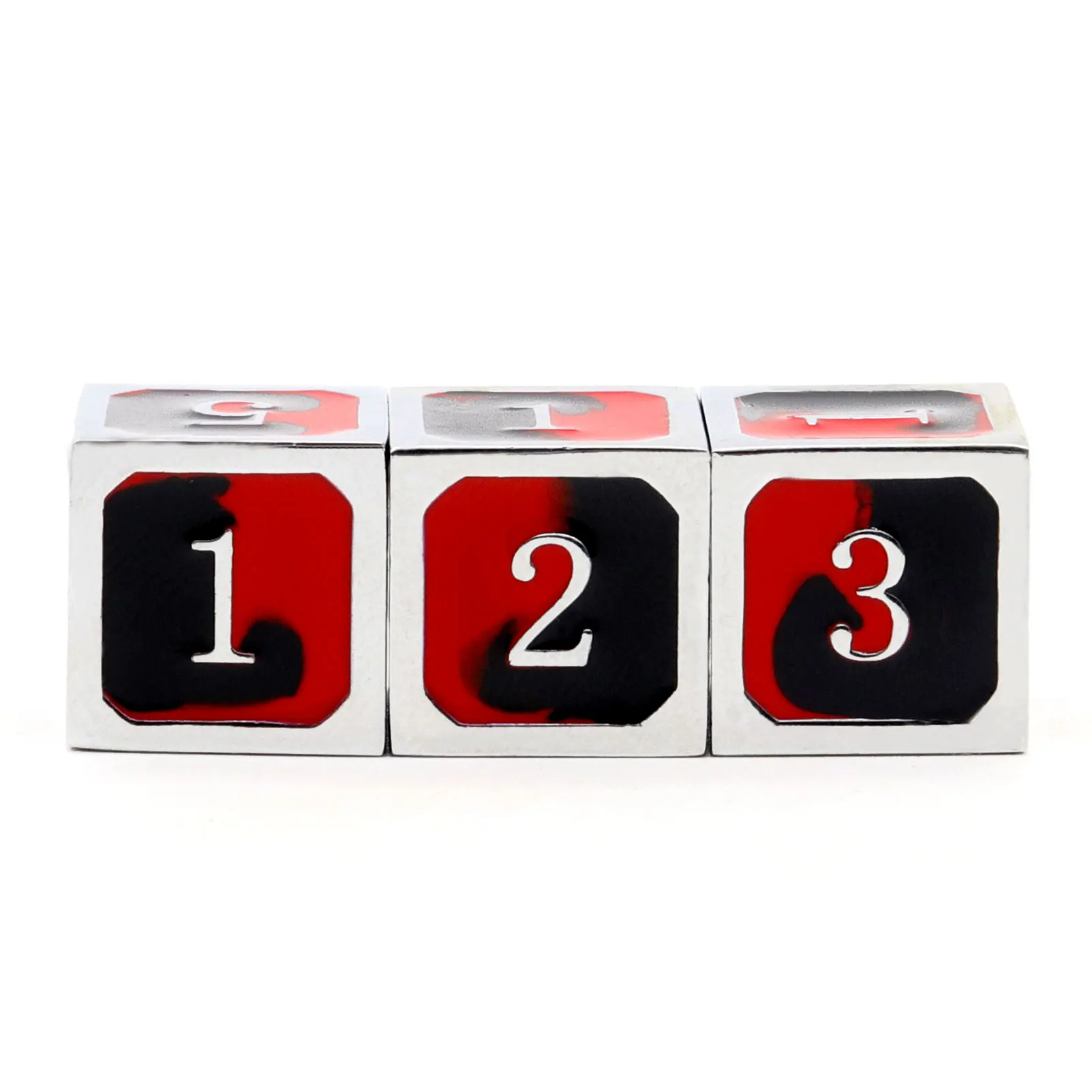 

Haxtec Metal D6 Dice 3 Pack Silver Black Red Vampire Metal Die DND Dice RPG