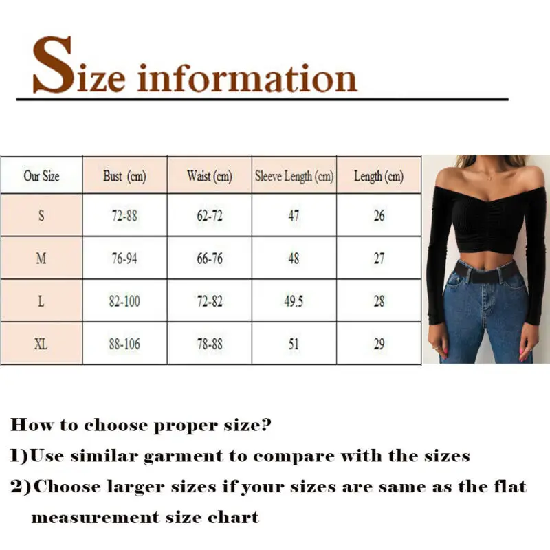

Womens Outfit Top 3 colors Women Sexy Off Shoulder Long Sleeve Shirt Cropped Tops Party Club Short Slim T Shirt