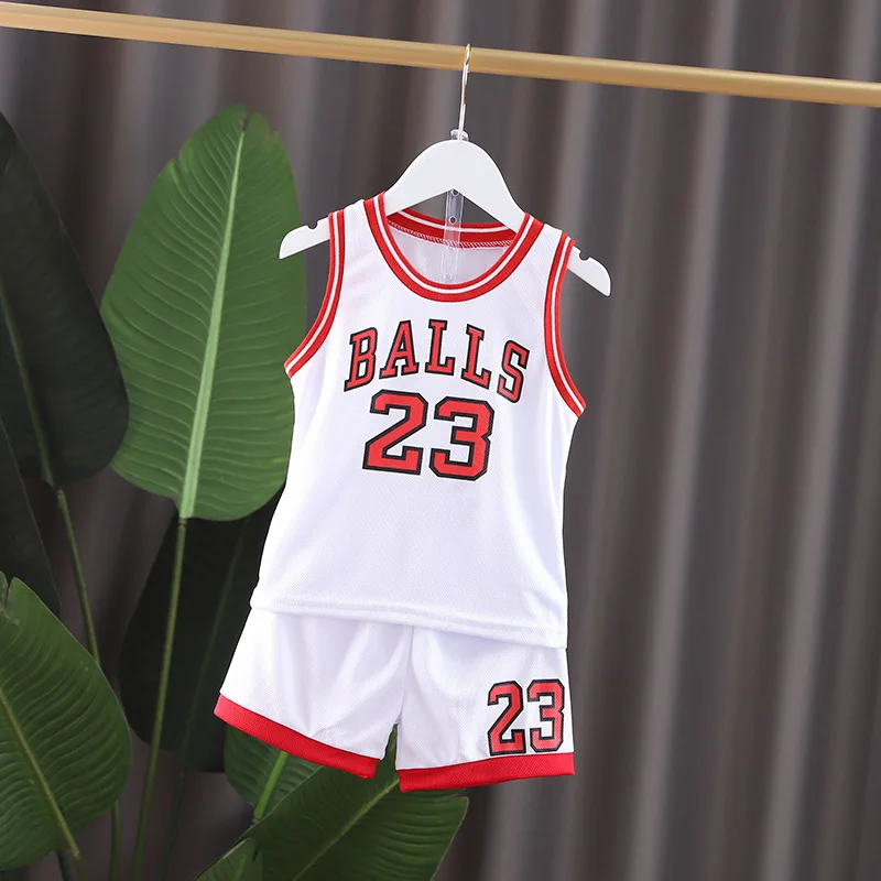 

Boys Sports Basketball Clothes Suit Summer New Children's Fashion Leisure Letters Sleeveless Baby Vest + T-shirt 2pcs sets kids