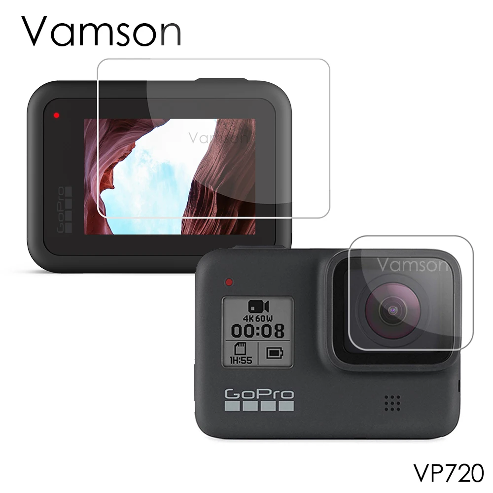 

Vamson for Gopro Hero 8 Black Tempered Glass Protector Film Lens +Screen Camera LCD Screen Protective Film VP720
