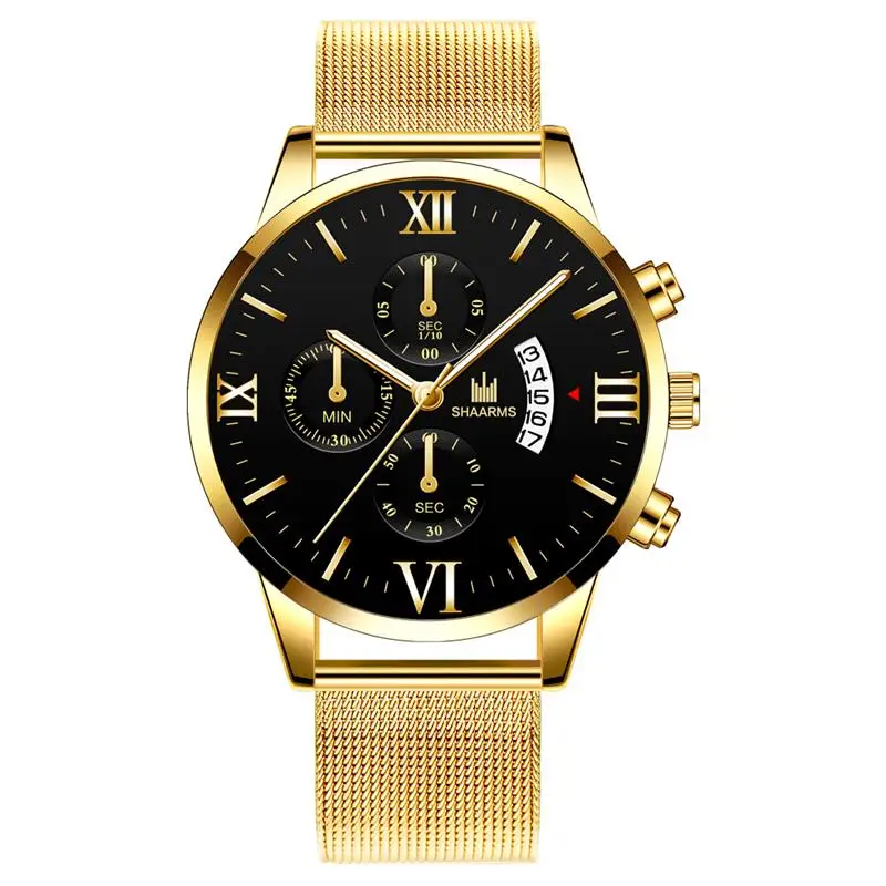 Gold Black SHAARMS наручные часы Мужские Роскошные Брендовые повседневные кварцевые часы мужские спортивные часы ультра тонкие мужские часы Relogio Masculino дропшиппинг - Цвет: Gold Black