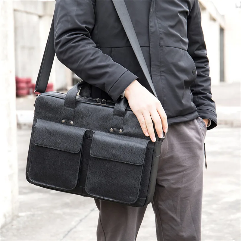 

2021 New Men Briefcase Genuine Leather Laptop Bag 15.6" PC Doctor Lawyer Computer Bag Cowhide Male Briefcase Cow Leather Men Bag