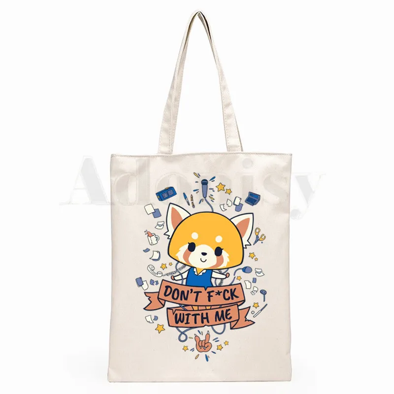 Aggretsuko Aggressive Retsuko Death Metal Graphic Cartoon Print Shopping Bags Girls Fashion Casual Pacakge Hand Bag | Багаж и сумки