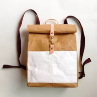 new fold lock shoulder bag kraft paper bucket womens backpack korean solid color paper womens shoulder bag