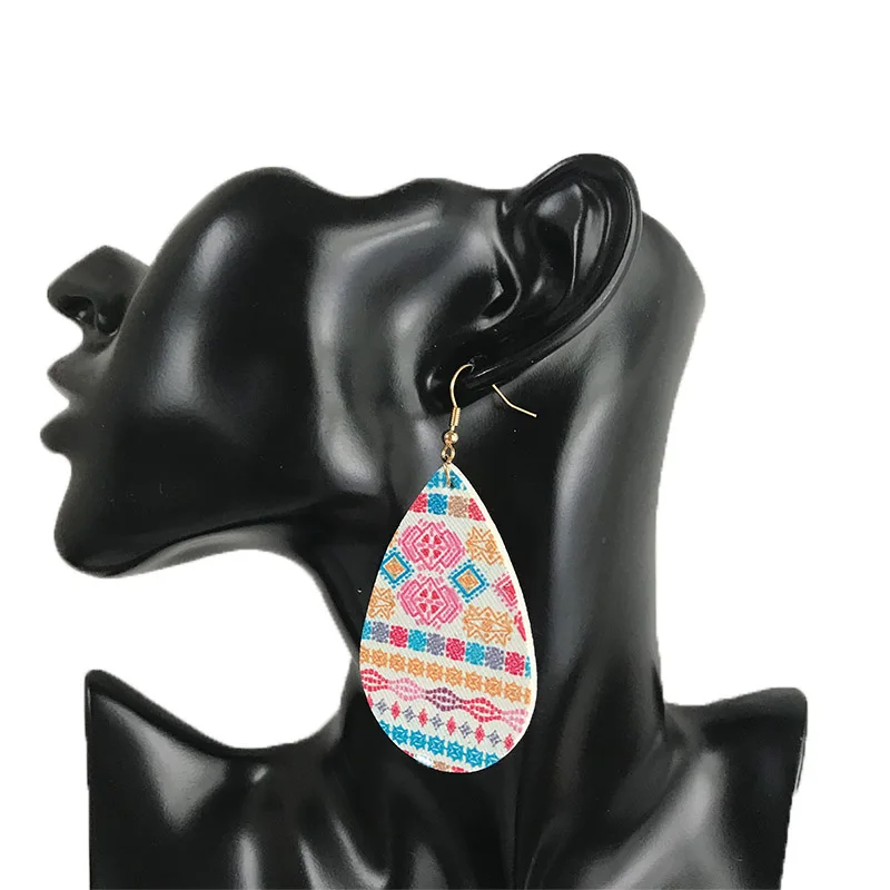 Cpop новые модные серьги капли из искусственной кожи с цветочным принтом висячие