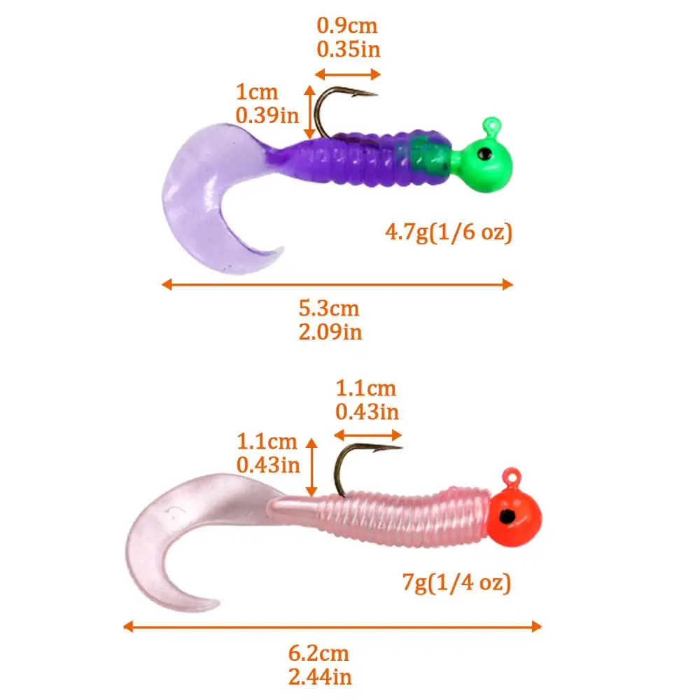 17pcs/lot Soft Fishing Lures Set with Jig Head Hooks 4.7g 7g Artificial Worms Plastic Bait Grub Kit | Спорт и развлечения