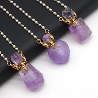 2021 natural stone perfume bottle pendant necklace amethysts pendant necklace essential oil diffuser pearl chain length 80cm