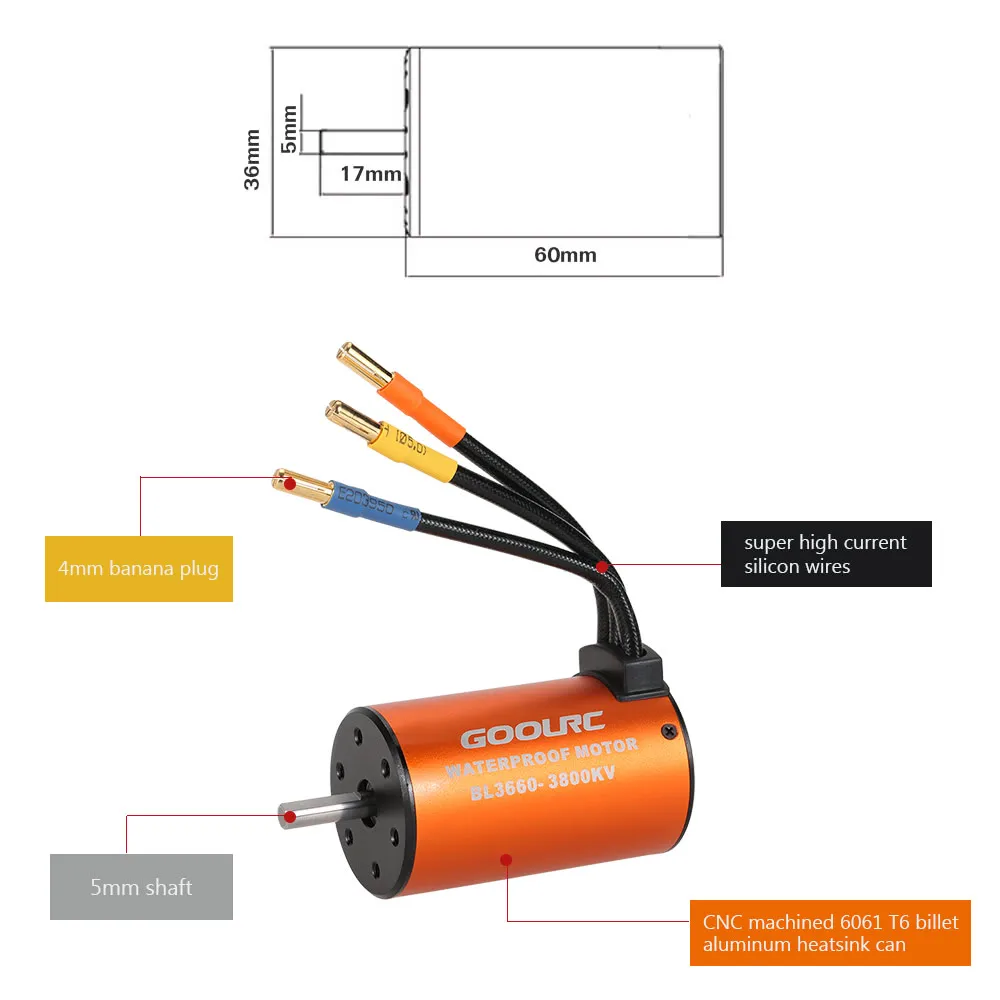 GoolRC 3660 3800KV бесщеточный двигатель с 60A ESC Комбинированный набор для 1/10 RC автомобиль